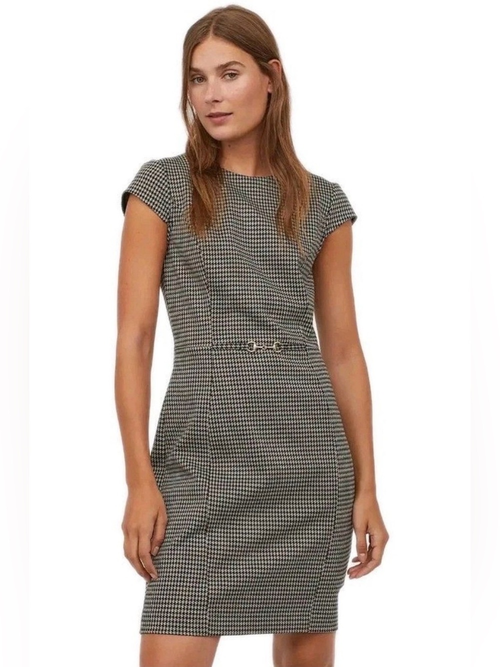 H&M Black & White Houndstooth Midi Sheath Dress